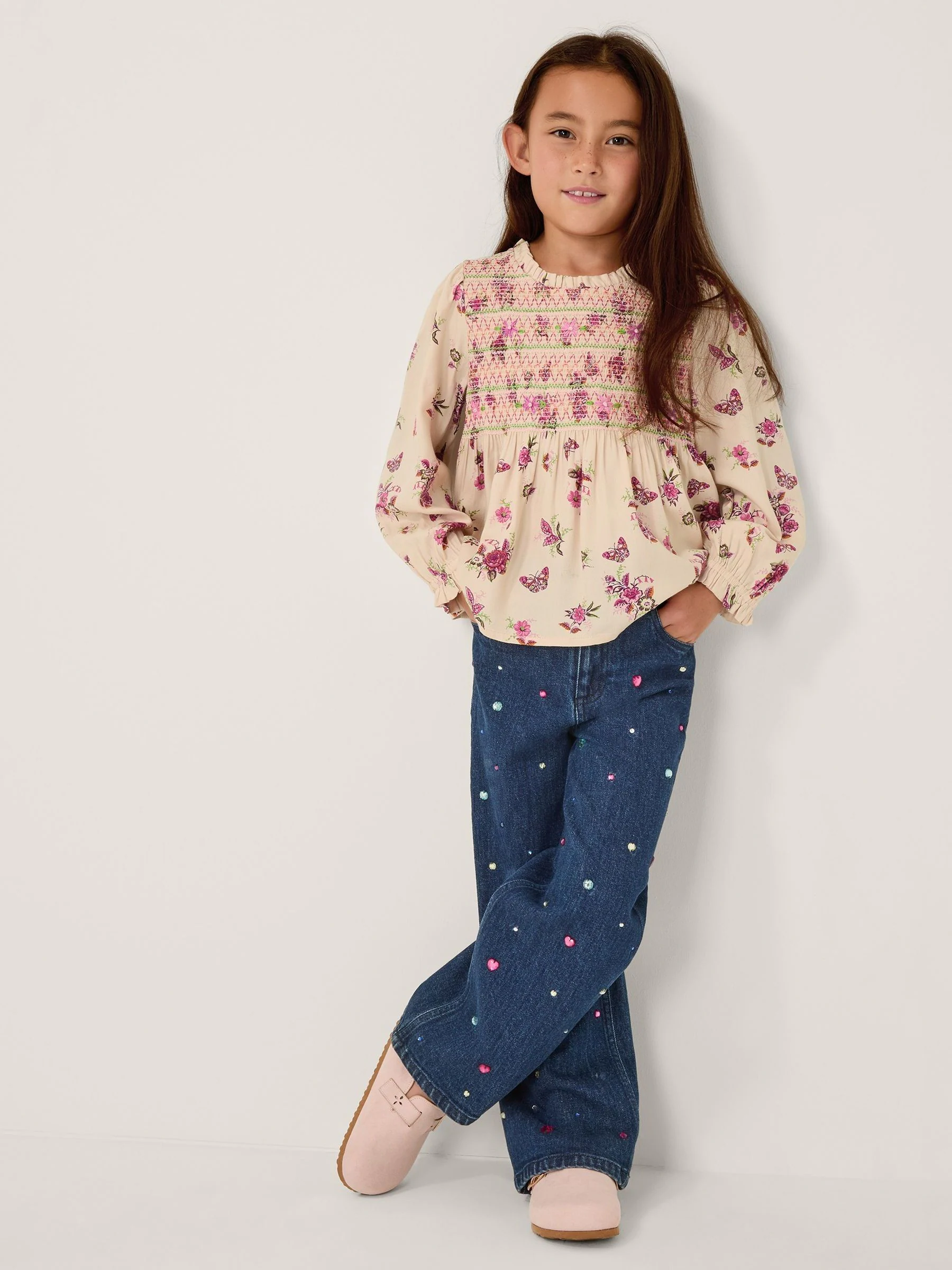 Monsoon Butterfly Floral Smocked Blouse