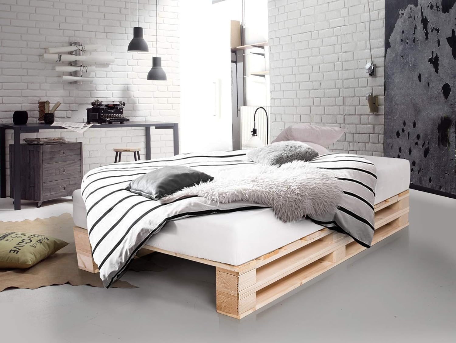 moebel-eins PALETTI Massivholzbett Duo Holzbett Palettenbett Bett aus Paletten mit 11 Leisten, Palettenmöbel Made in Germany, 90 x 200 cm, Fichte Natur