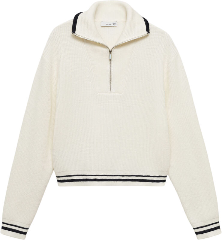 MANGO Striped sweater with zip Light beige