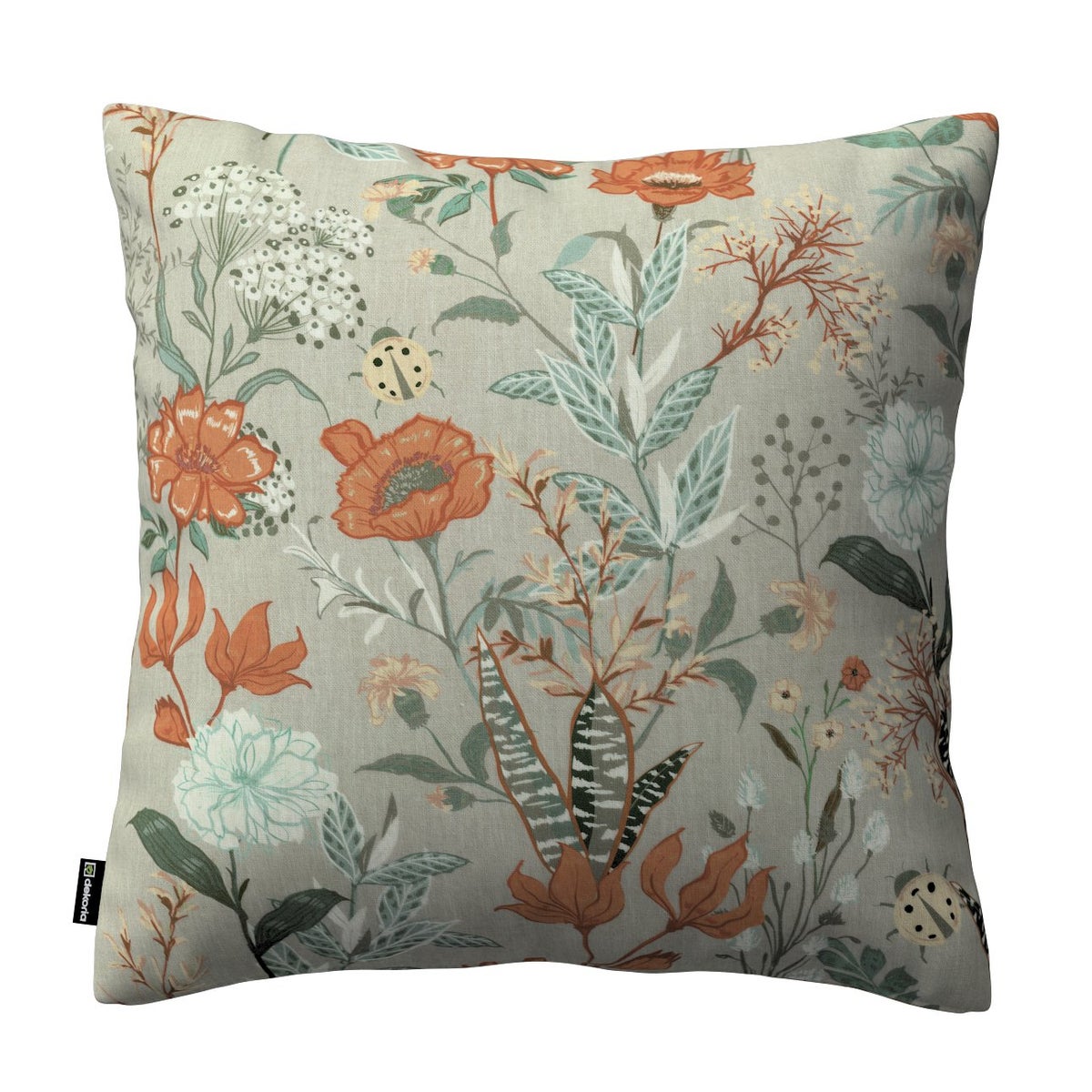 Kussensloop Bloemen grijs en roze, 43x43cm