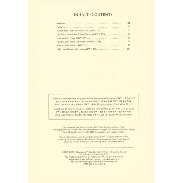 Bärenreiter Bach Motetten BWV 225-230