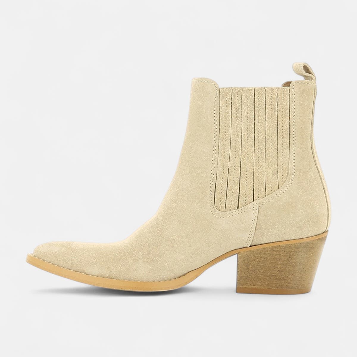 Boots chelsea à talon Femme en cuir beige