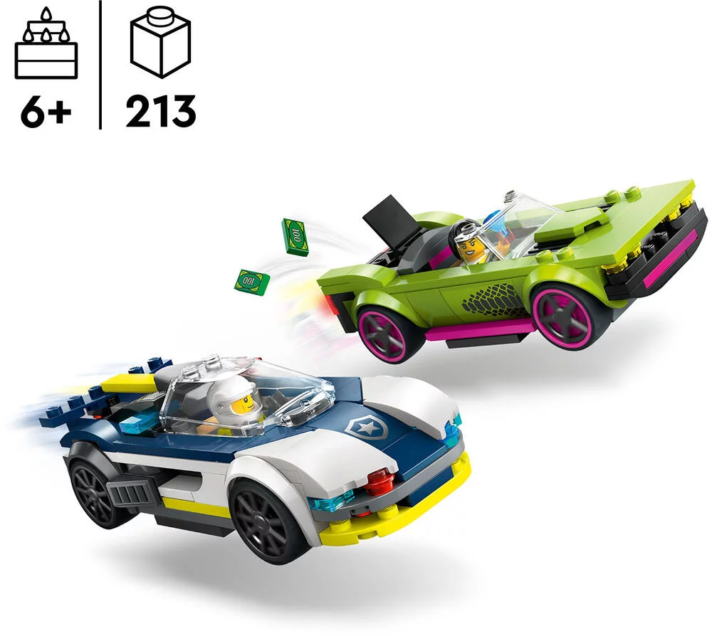 LEGO®CITY 60415 - LA COURSE-POURSUITE ENTRE LA VOITURE DE POLICE ET LA SUPER V