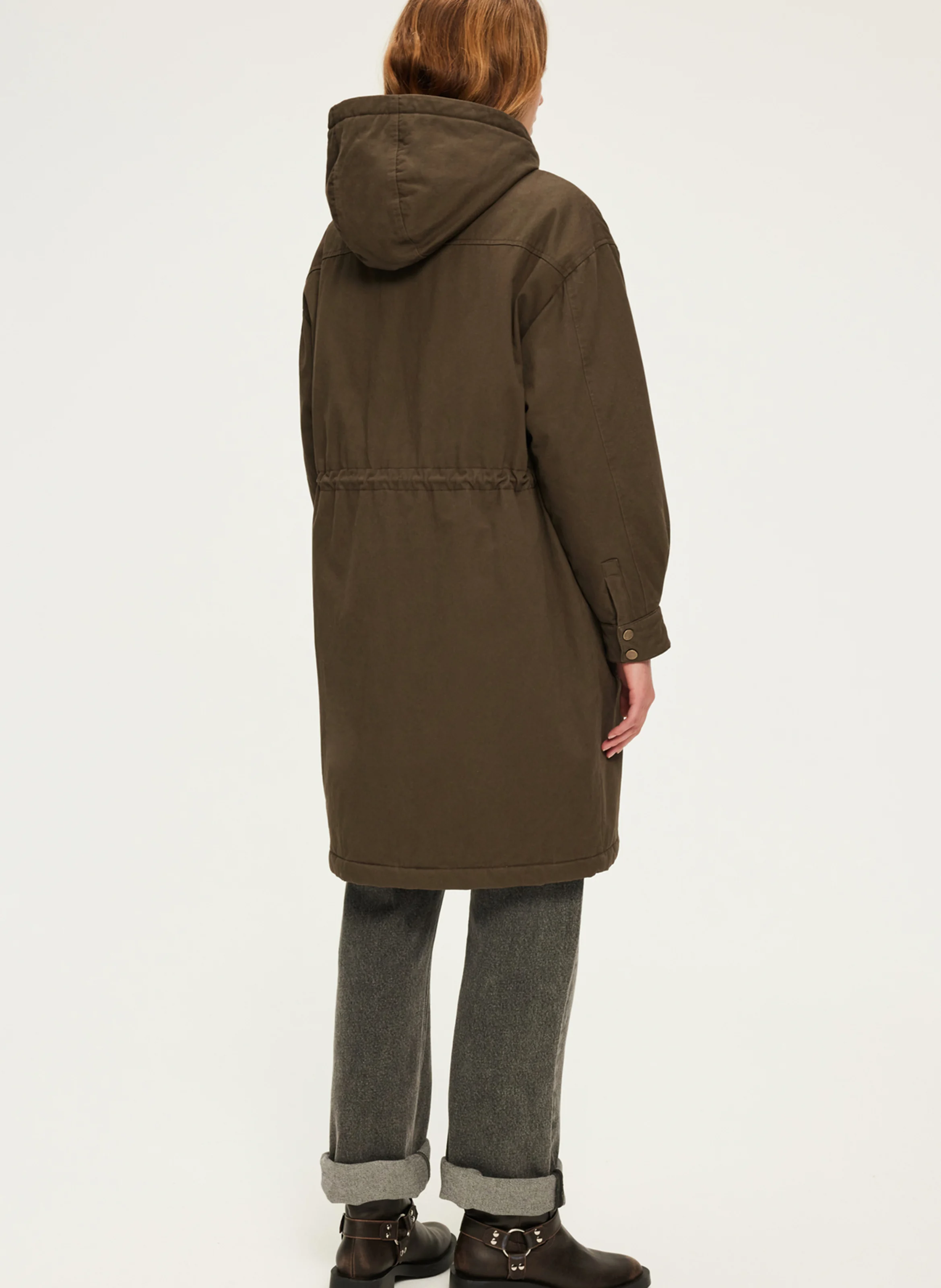 LISE - Parka droite col montant en coton | Kaki