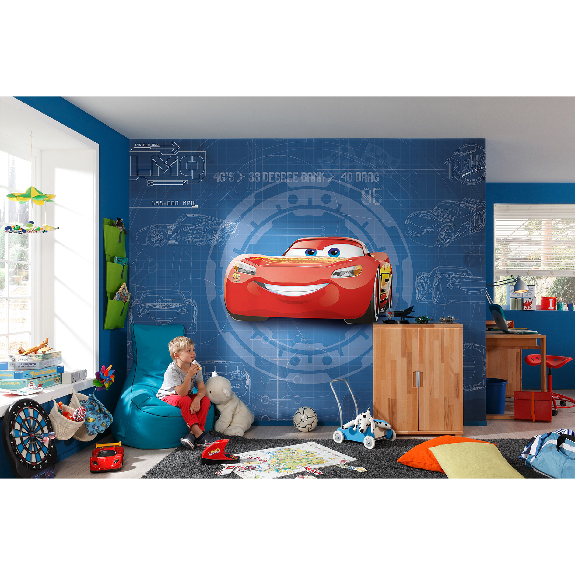 Papier-Fototapete CARS 3 BLUEPRINT - blau-rot - 368x254 cm