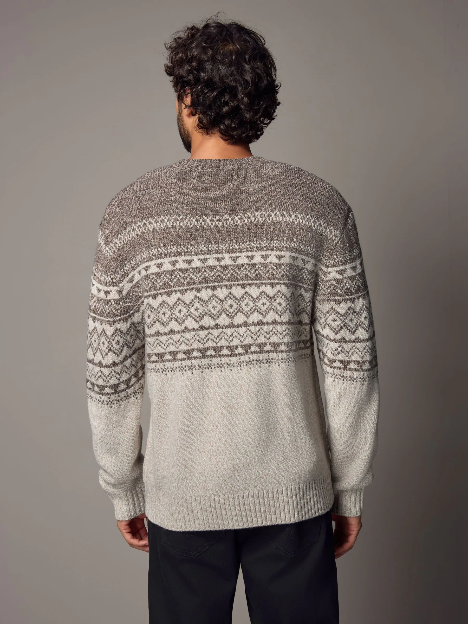 Neutraal/ecru - Ronde hals - Regular-fit trui met fair isle-patroon en wol