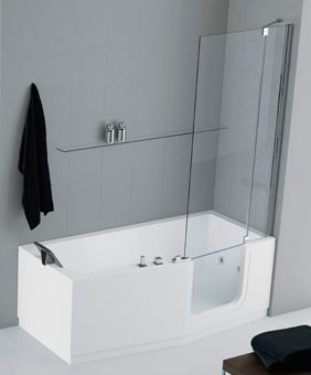 Novellini Iris Combi kunststof bad acryl rechts m. deur en m. 1 paneel 180x75/85x62cm m. frame wit