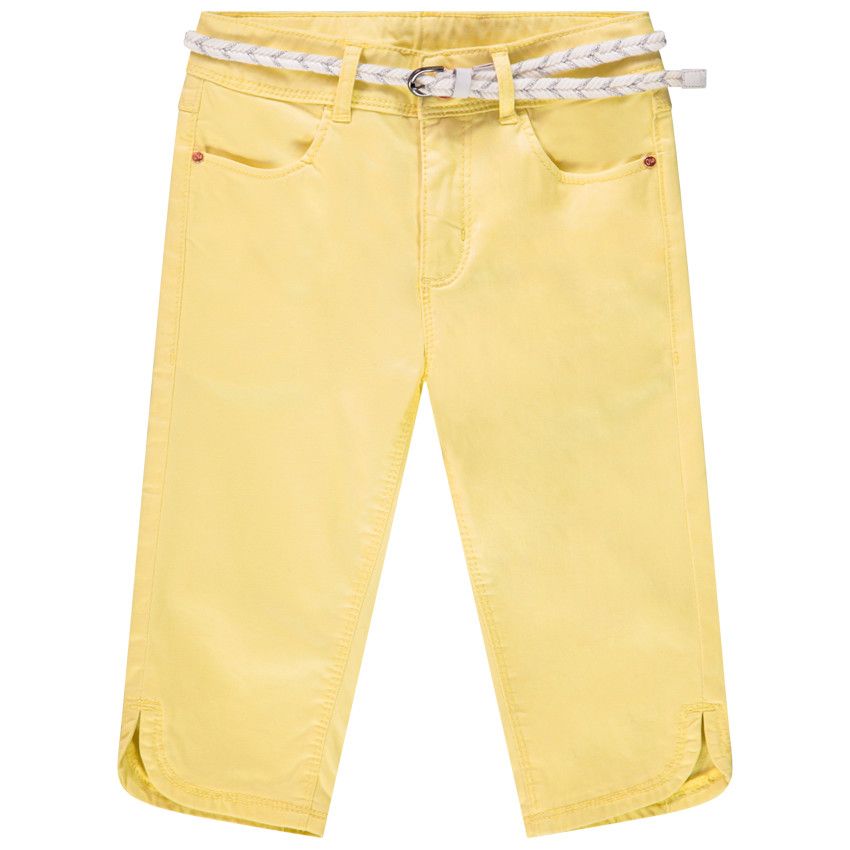 Pantacourt en twill uni avec ceinture pour fille - Jaune