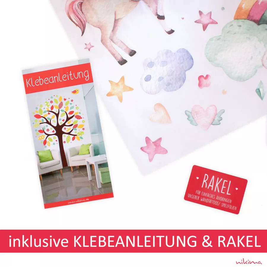 Nikima Wandtattoo 208 Ballon Aquarell Tiere Wolken Fuchs mit Ballon in 6 vers. Größen blau