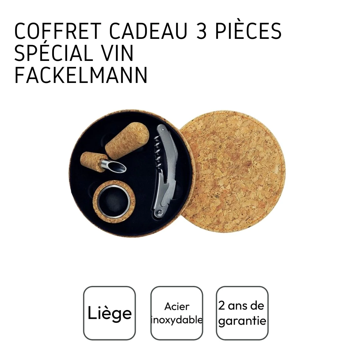 Coffret cadeau d'accessoires pour bouteille de vin 3 pièces avec boite