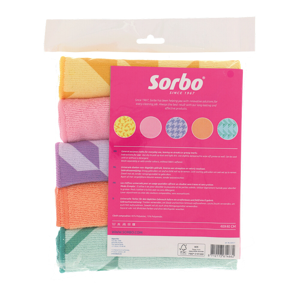 Sorbo Microvezeldoeken Pastel Prints 40 x 40 cm5 stuks