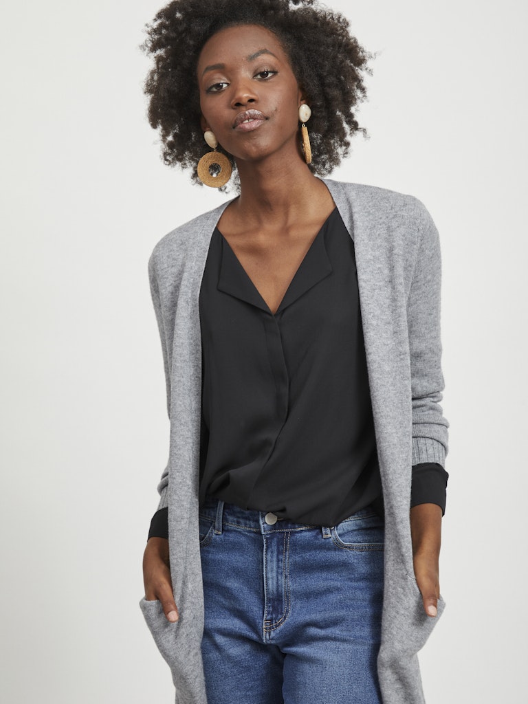Vila  Viril Long L/S cardigan - Medium Grey Melange