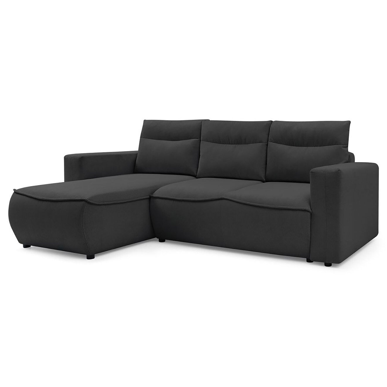 Bobochic Canapé d'angle gauche convertible coffre jasmin velours côtelé gris foncé - 256x158x90 cm