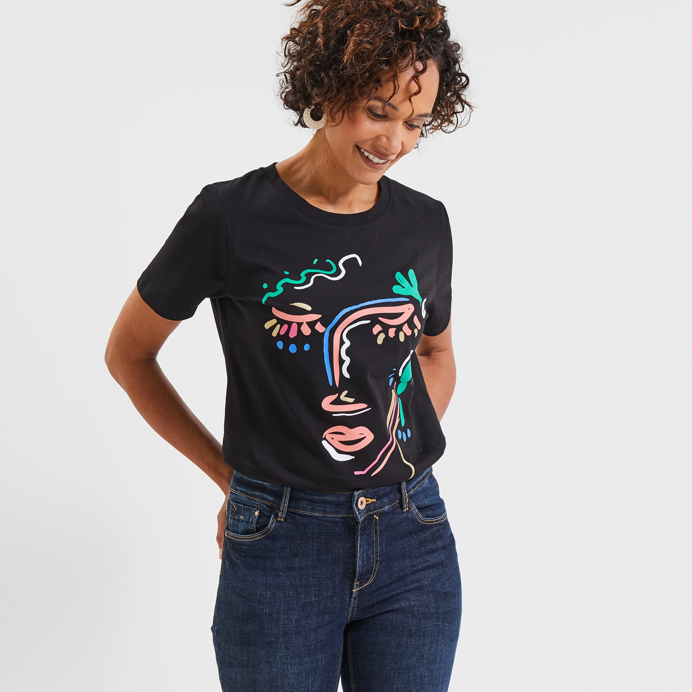 T-shirt col rond femme - NOIR