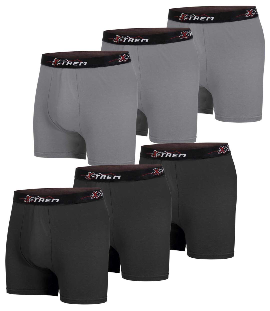 Lot de 6 Boxers Stretch Noirs et Gris
