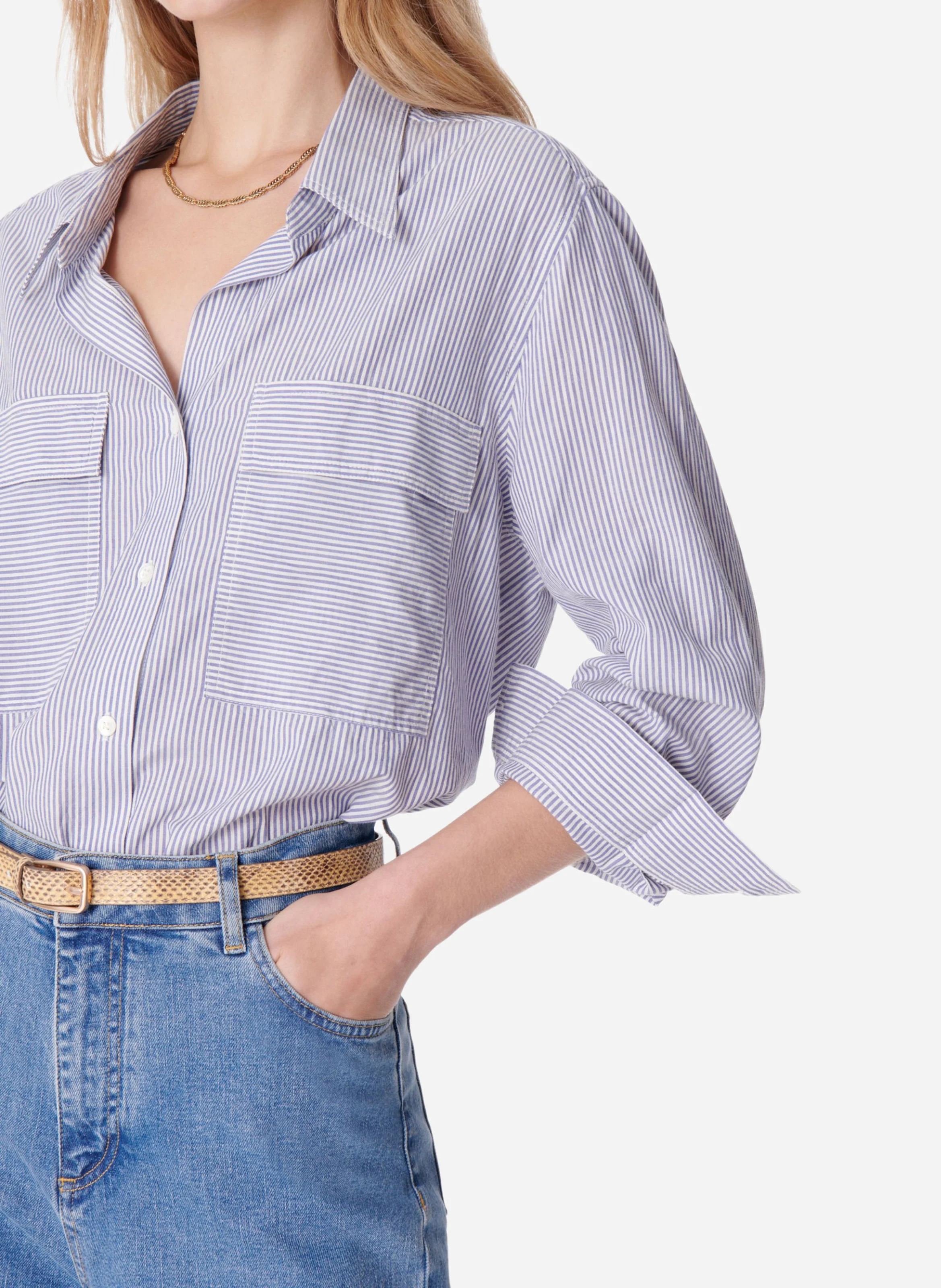 DIM - Chemise droite col classique en coton rayé | Bleu