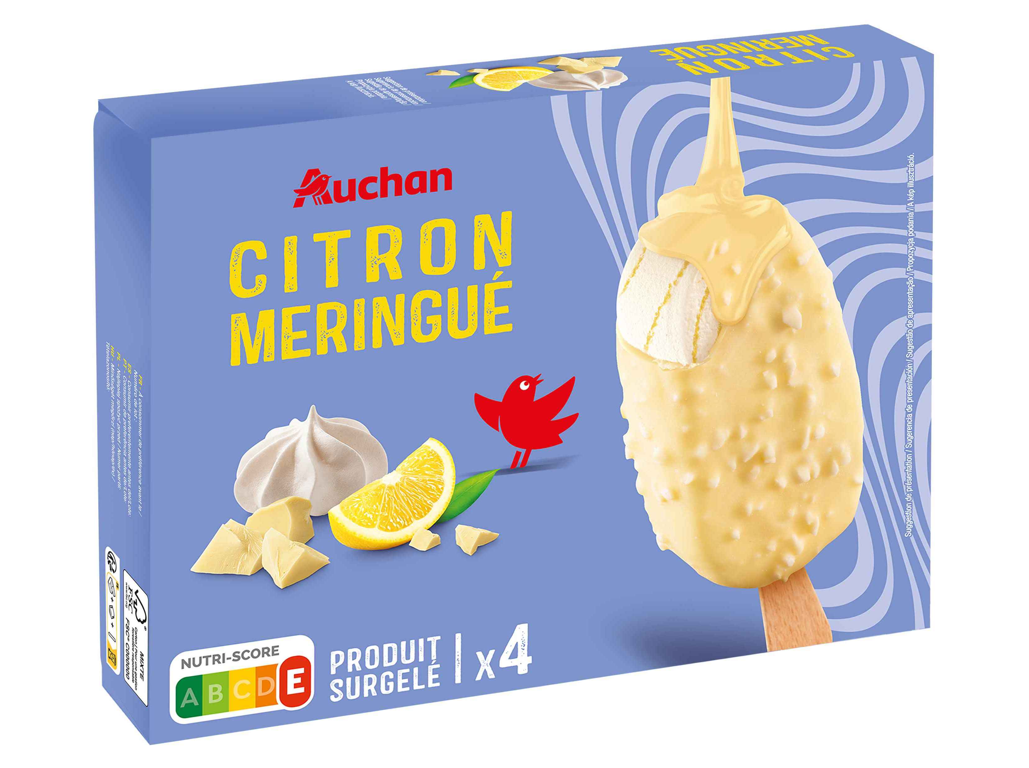 GELADO PALITO AUCHAN LIMÃO MERENGUE 4X100ML
