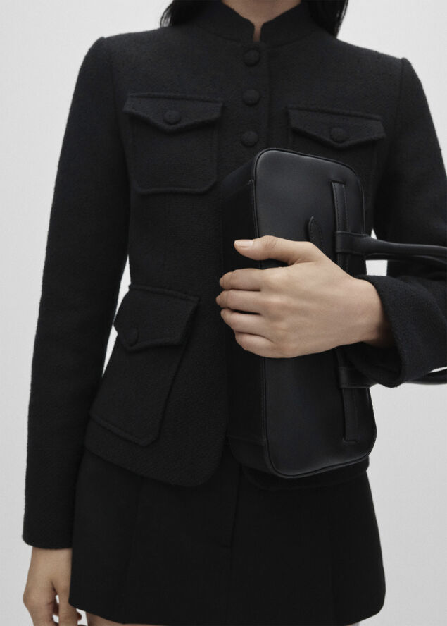 MANGO Pocket tweed jacket Black
