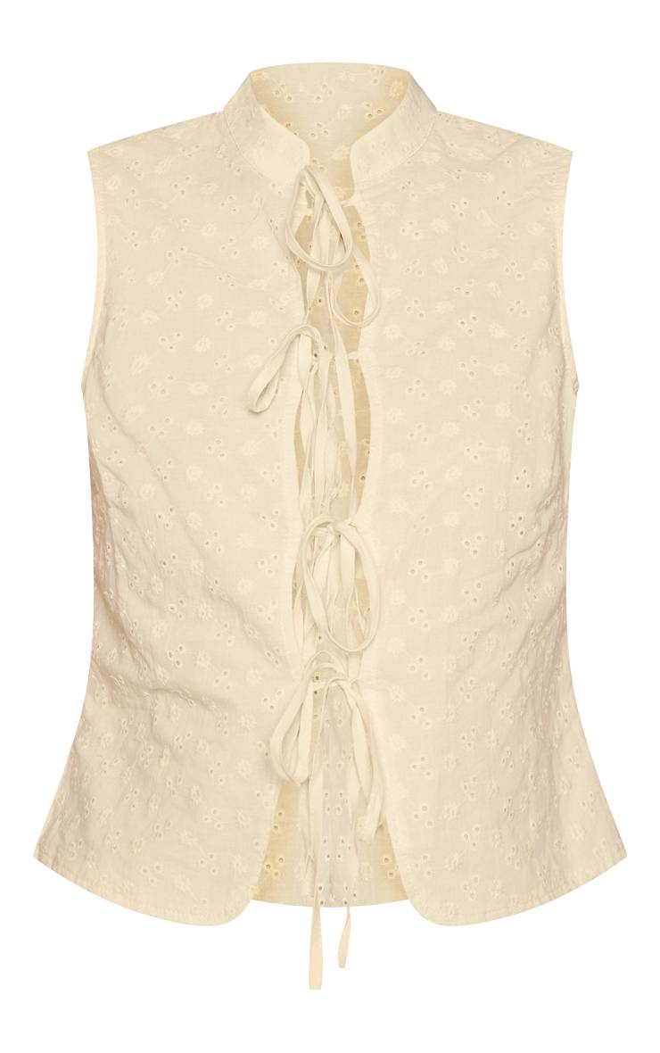Butter Yellow Top Sans Manches Broderie Anglaise À Nouer Devant