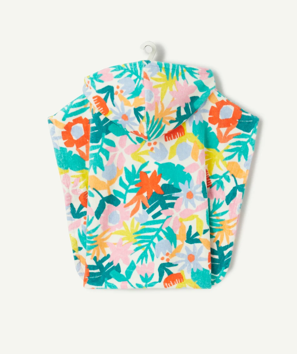 poncho à capuche bébé fille matière éponge imprimé fleurs