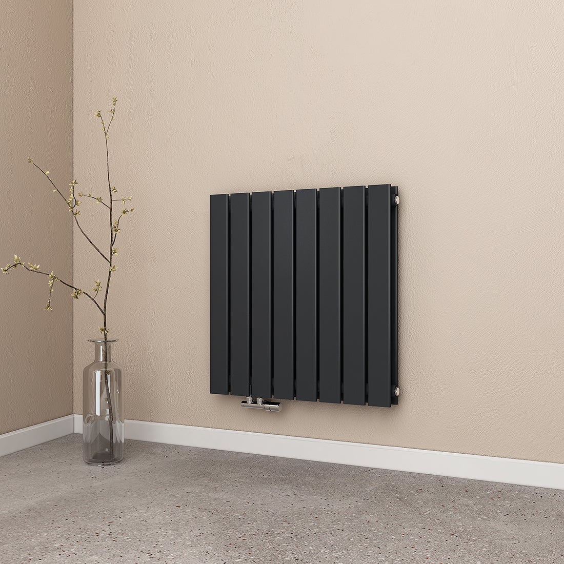EMKE Flat Radiator, Design Paneelradiator, Horizontaal, Dubbellaags, Zijaansluiting, 63x62cm, 836W, Antraciet