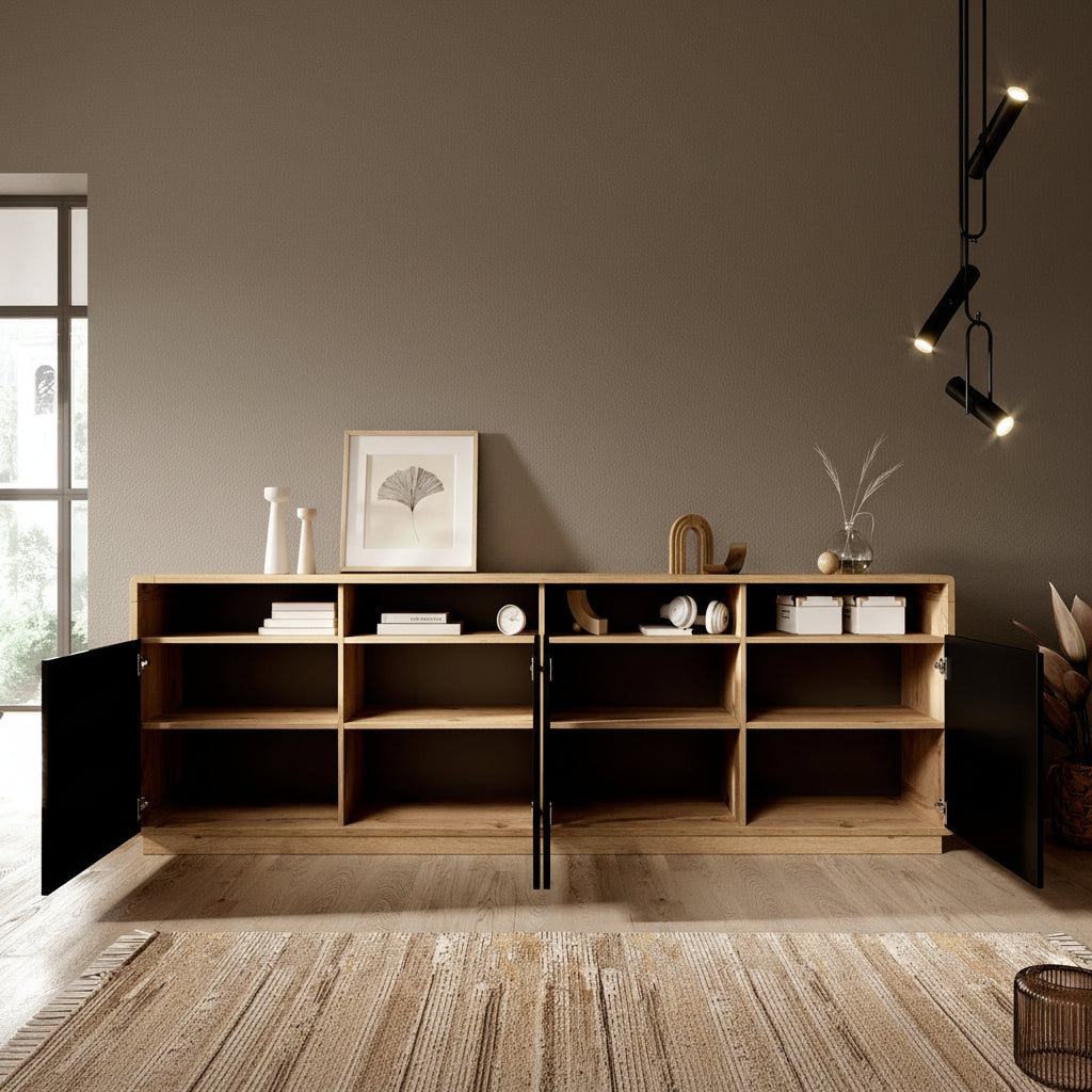 Acuna - Dressoir - Zwart/eiken - 238x40x75 cm