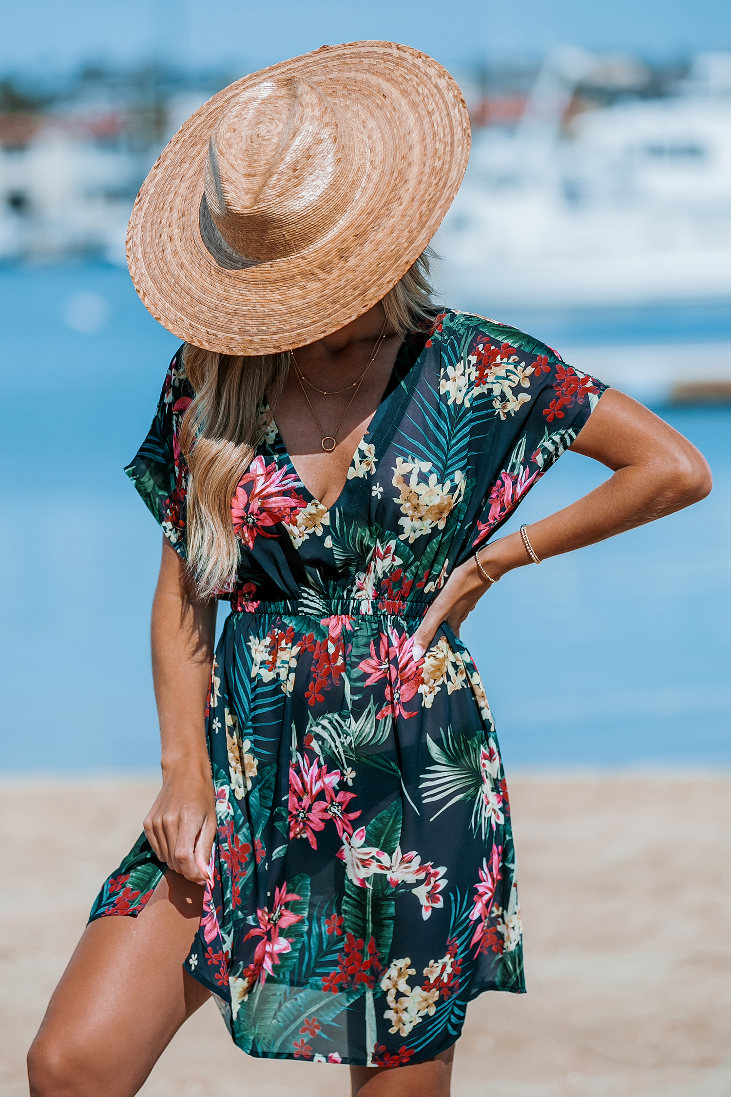 Robe cover up mini à manches dolman noire
