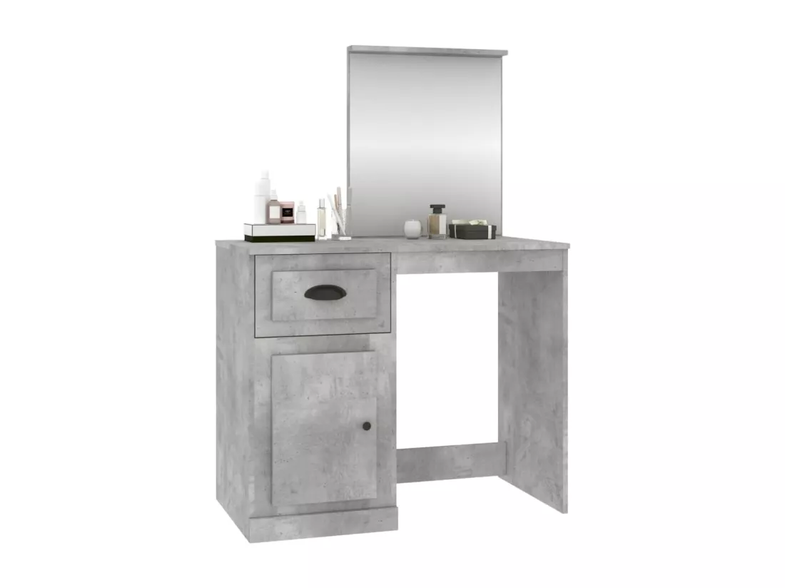 Coiffeuse et miroir gris béton 90x50x132,5 cm bois d'ingénierie