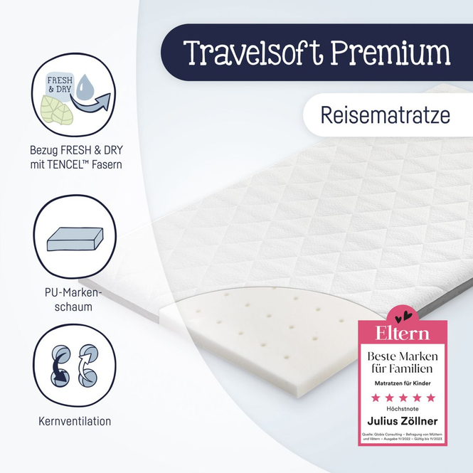 Reisebettmatratze Travelsoft Premium - ca. 60 x 120 x 5 cm