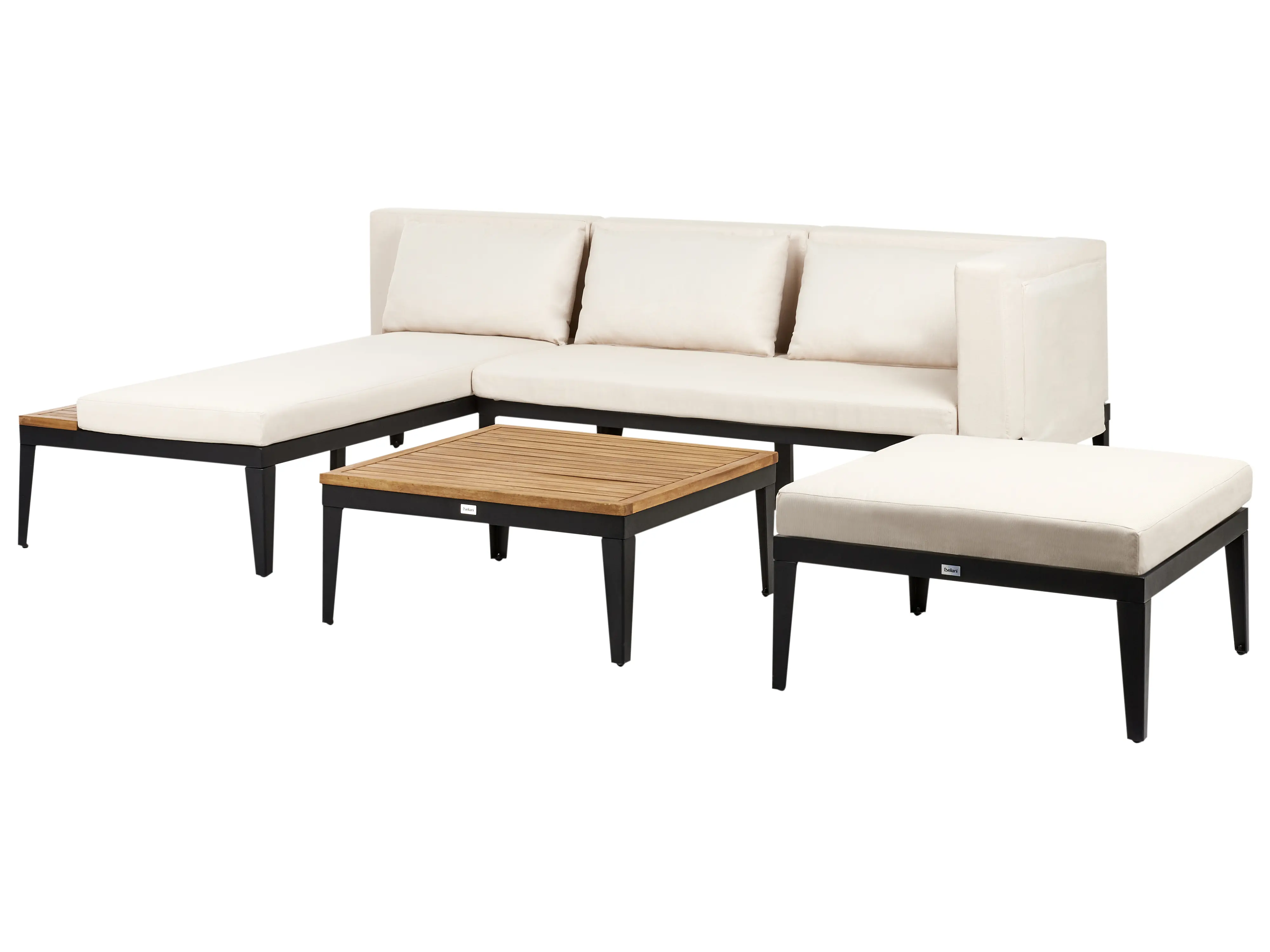Loungeset met tafel en ottomaan 3-zits BRACCIANO rechtszijdig Gecertificeerd acaciahout Lichtbeige