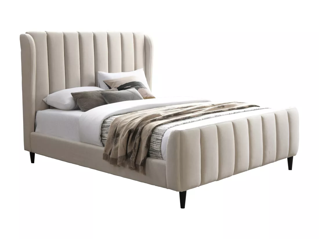 Lit 140 x 190 cm - Tissu avec coutures verticales - Beige - CASAGOTI