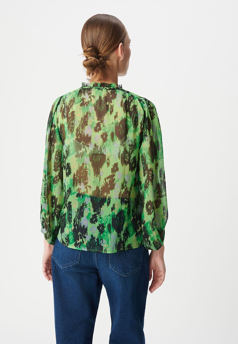Blusa fluida estampada IKKS, gola alta, mangas 3/4