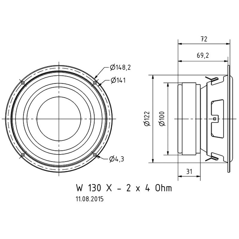 Visaton W 130 X 5 inch woofer 2x 4 Ohm