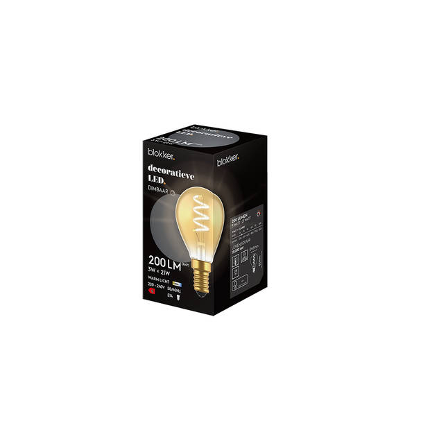 Blokker LED Kogel G45 - 3W - E14 - Spiraal Goud - Dimbaar