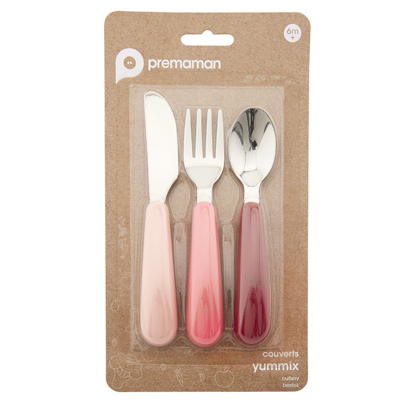 Set de 3 couverts Yummix en métal  - Rose - Ecru