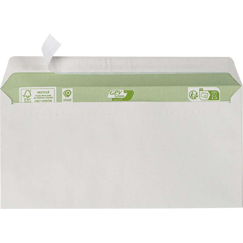 Enveloppe 110 x 220 mm recyclée budget 80 g sans fenêtre - Boîte de 500