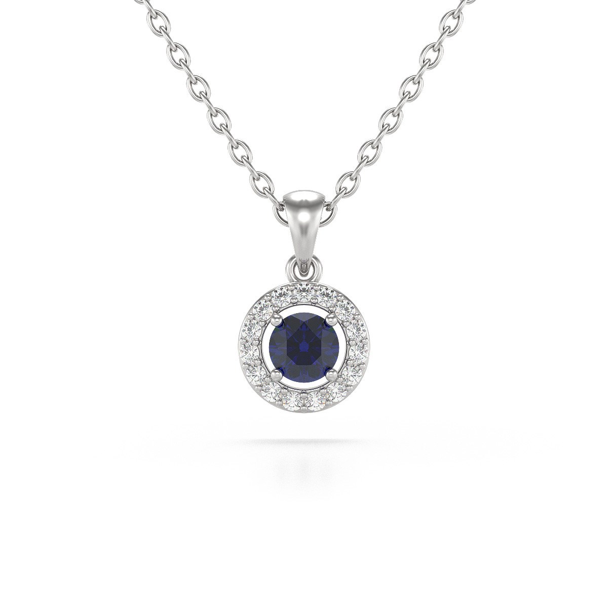 Collier Pendentif ADEN Or 585 Blanc Saphir et Diamants Chaine Or 585 incluse 0.56grs