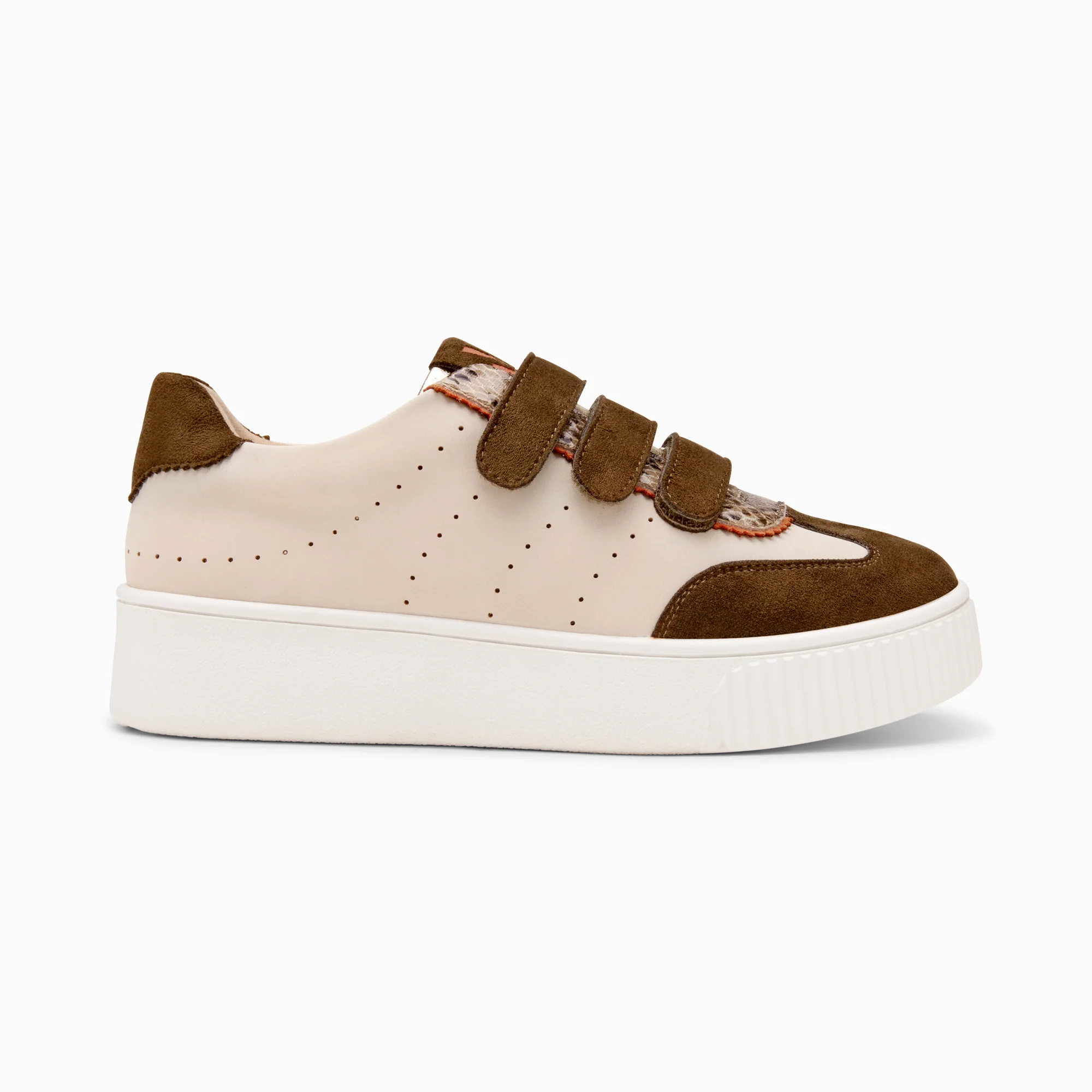 Sneakers-Baskets Marie beige et kaki à scratchs