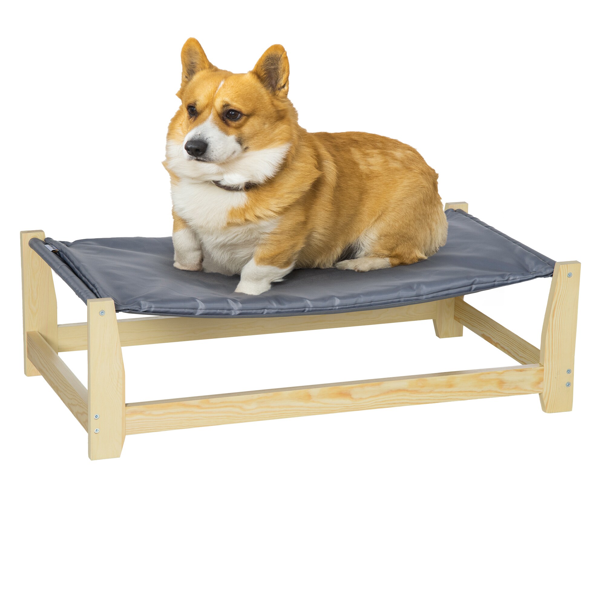 PawHut Haustierbett mit Kissen grau, natur 90L x 50B x 28H cm