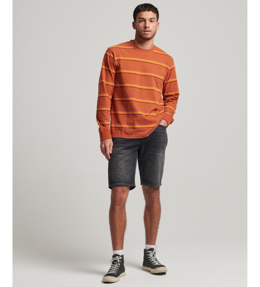 Camiseta listrada texturizada vintage Superdry em algodão orgânico, laranja.