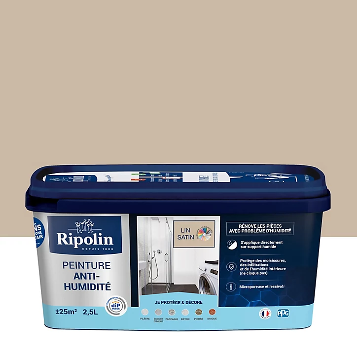 Peinture anti-humidité intérieur satin lin Ripolin 2,5L