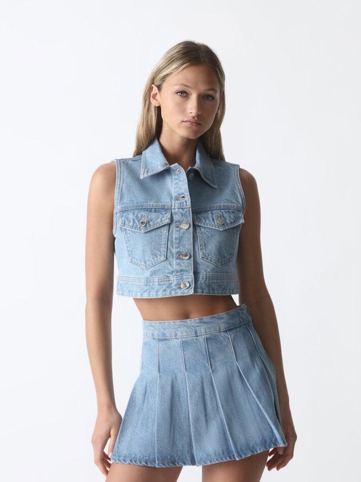 Saia jeans plissada - Índigo