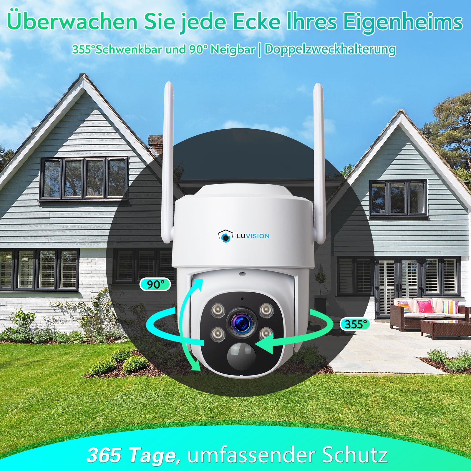 LUVISION WLAN PTZ 360°Überwachungskamera mit 4W Solarpanel schwenkbar und drehbar mit APP