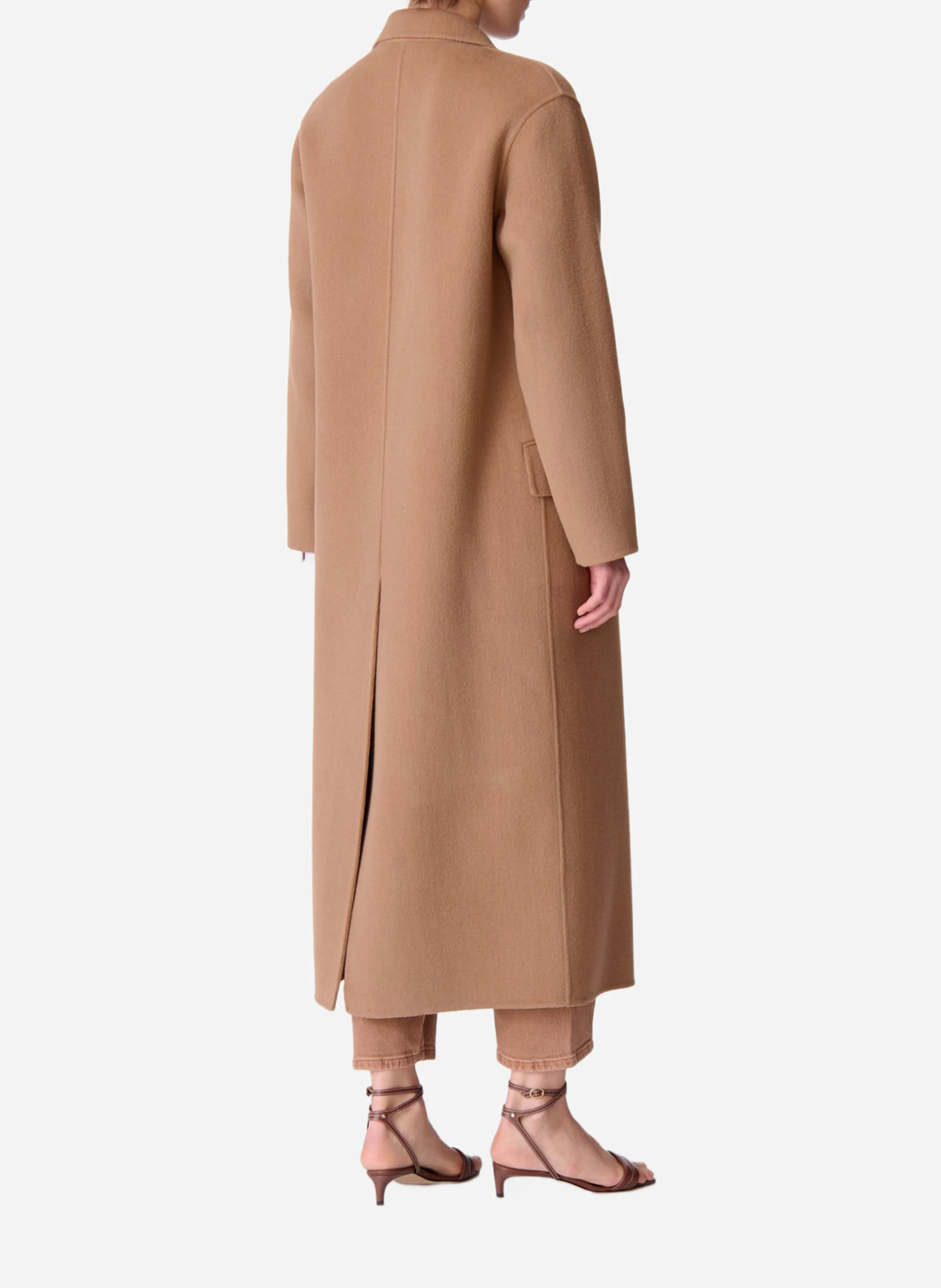 FRISBANE - Manteau long droit en laine mélangée | Marron