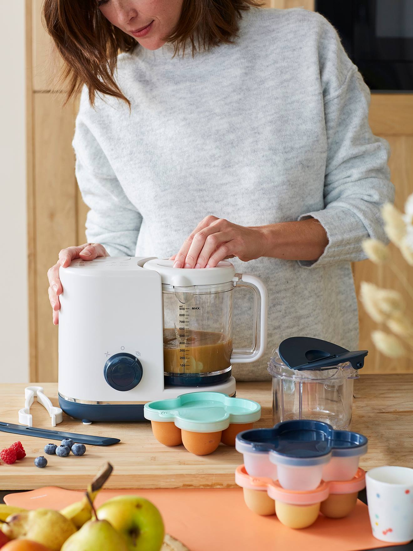 Panela a vapor/misturadora 5 em 1 Vertbaudet Magic Cooker - Branco Claro