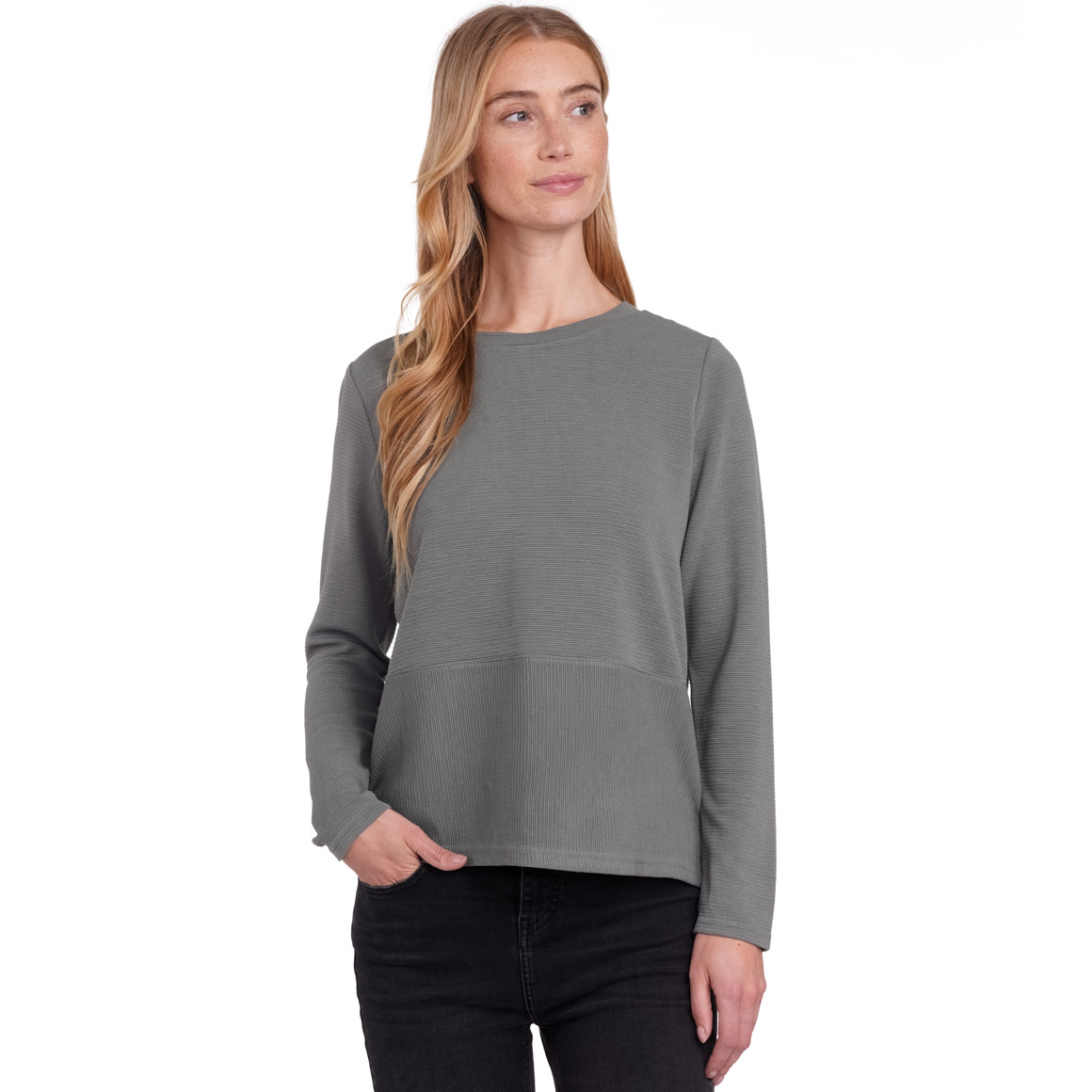 Gina Benotti Damen Langarmshirt in strukturierter Qualität grau