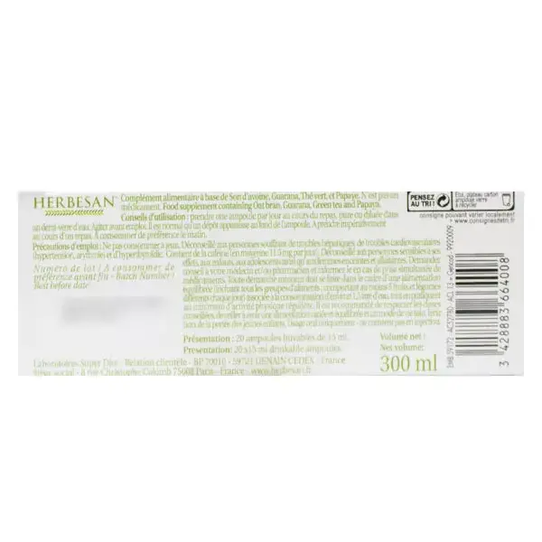 Herbesan Guarana Brûle-Graisse Bio 20 ampoules 15ml
