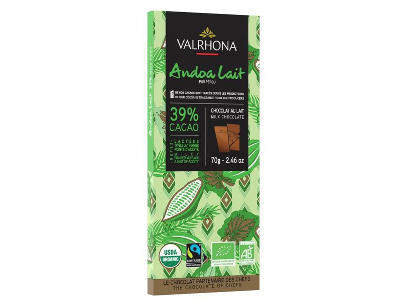 Tablette chocolat au lait Bio Andoa 39% - 70 g - Valrhona