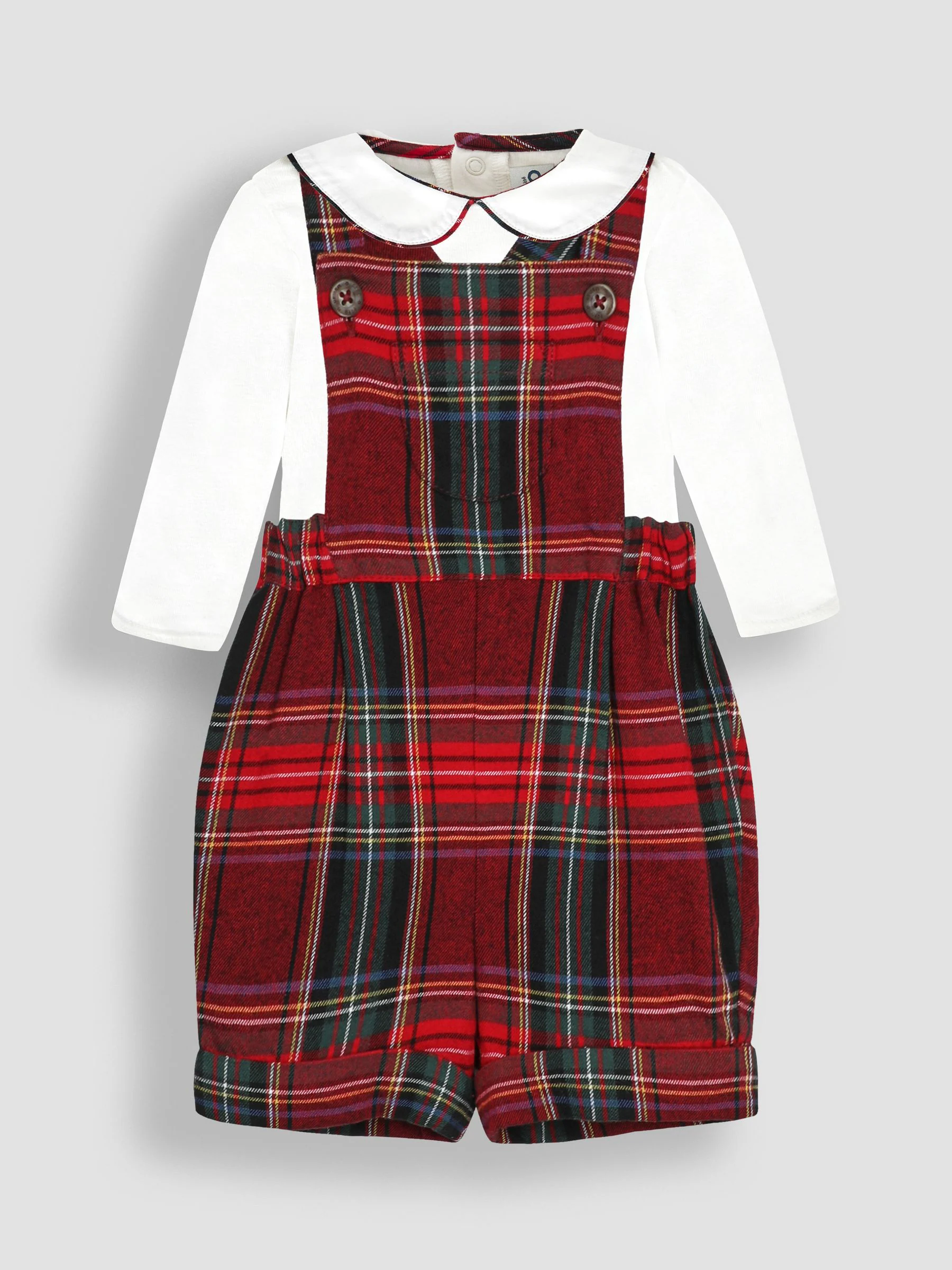 Rood met Schotse ruit - JoJo Maman Bébé Set van tuinbroek en top
