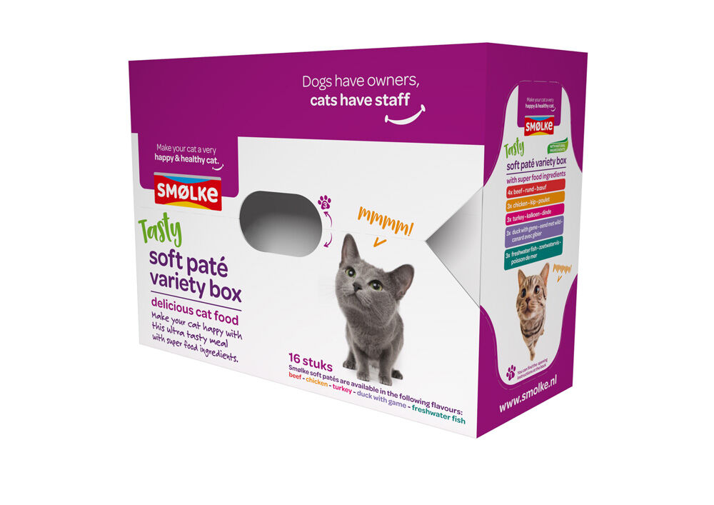 Smölke Soft Paté Variety box - Kattenvoer - 16x80 gram - 1280 Gram - eend, vis, kip